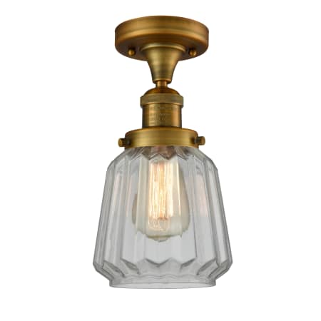 A large image of the Innovations Lighting 517-1CH Chatham Brushed Brass / Clear Fluted