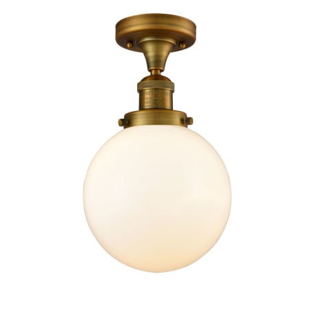 A large image of the Innovations Lighting 517-1CH-8 Beacon Brushed Brass / Matte White Cased