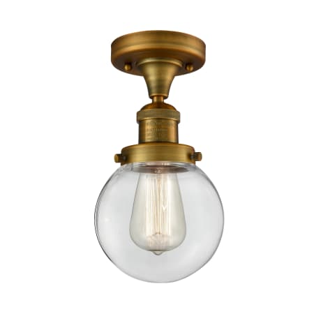 A large image of the Innovations Lighting 517-1CH-6 Beacon Brushed Brass / Clear