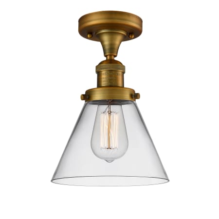 A large image of the Innovations Lighting 517-1CH Large Cone Brushed Brass / Clear