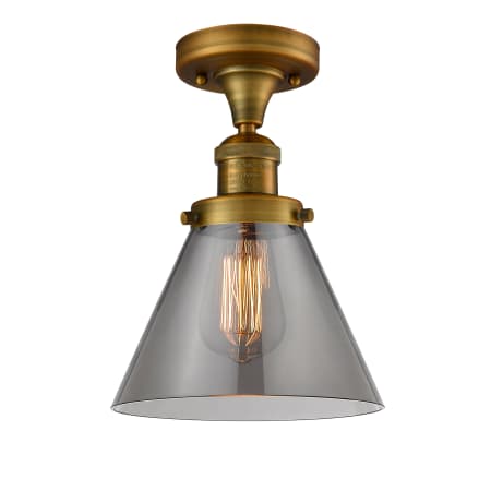 A large image of the Innovations Lighting 517-1CH Large Cone Brushed Brass / Smoked