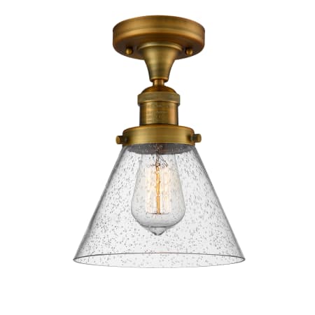 A large image of the Innovations Lighting 517-1CH Large Cone Brushed Brass / Seedy