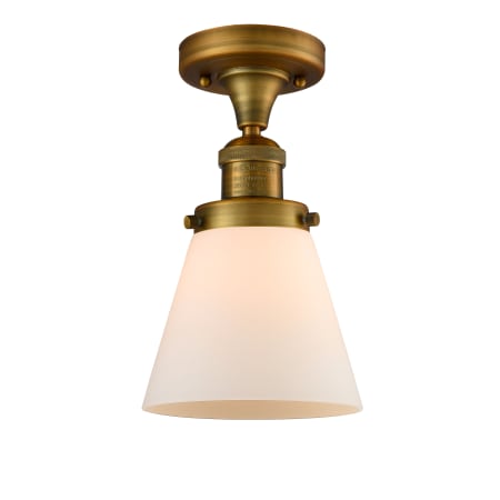 A large image of the Innovations Lighting 517-1CH Small Cone Brushed Brass / Matte White Cased