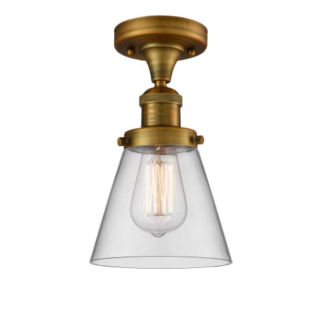 A large image of the Innovations Lighting 517-1CH Small Cone Brushed Brass / Clear