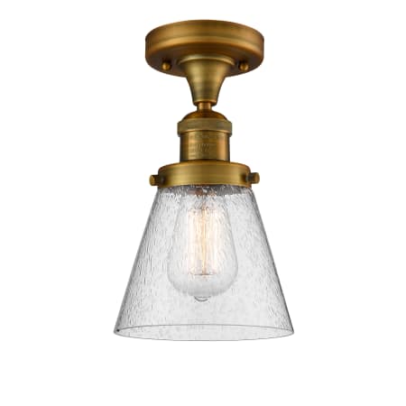 A large image of the Innovations Lighting 517-1CH Small Cone Brushed Brass / Seedy