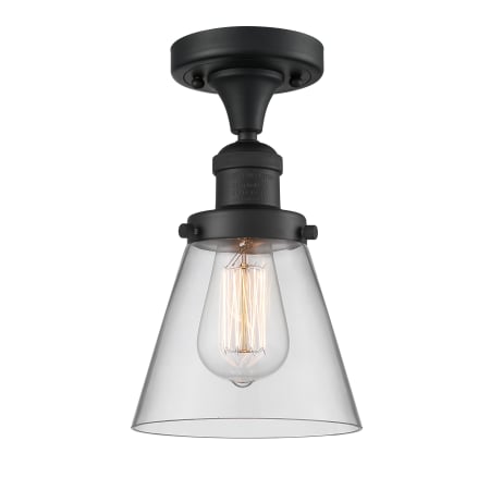 A large image of the Innovations Lighting 517-1CH Small Cone Matte Black / Clear