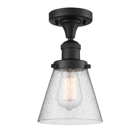 A large image of the Innovations Lighting 517-1CH Small Cone Matte Black / Seedy