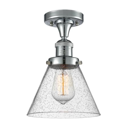 A large image of the Innovations Lighting 517-1CH Large Cone Polished Chrome / Seedy