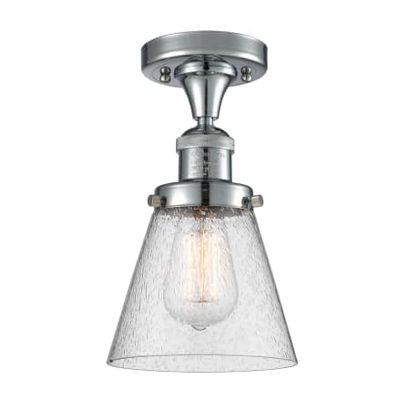 A large image of the Innovations Lighting 517-1CH Small Cone Polished Chrome / Seedy