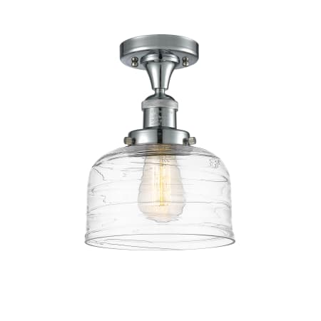 A large image of the Innovations Lighting 517-1CH-12-8 Bell Semi-Flush Polished Chrome / Clear Deco Swirl