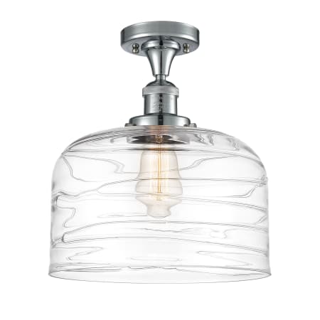 A large image of the Innovations Lighting 517-1CH-12-12-L Bell Semi-Flush Polished Chrome / Clear Deco Swirl