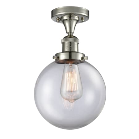 A large image of the Innovations Lighting 517-1CH-8 Beacon Polished Nickel / Clear