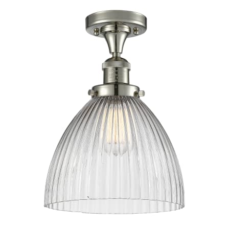 A large image of the Innovations Lighting 517 Seneca Falls Polished Nickel / Clear Halophane