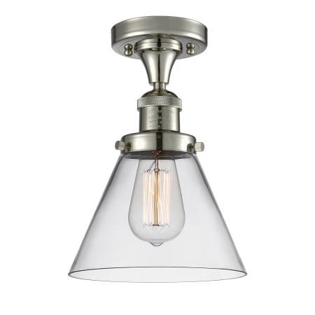 A large image of the Innovations Lighting 517-1CH Large Cone Polished Nickel / Clear