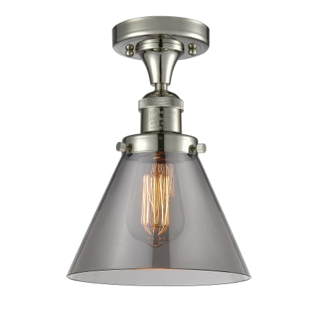 A large image of the Innovations Lighting 517-1CH Large Cone Polished Nickel / Smoked