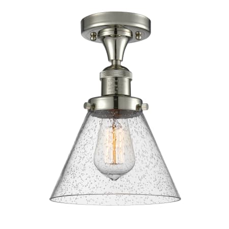 A large image of the Innovations Lighting 517-1CH Large Cone Polished Nickel / Seedy