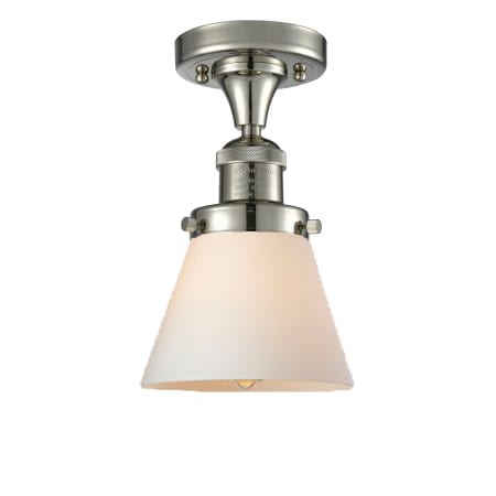 A large image of the Innovations Lighting 517-1CH Small Cone Polished Nickel / Matte White Cased