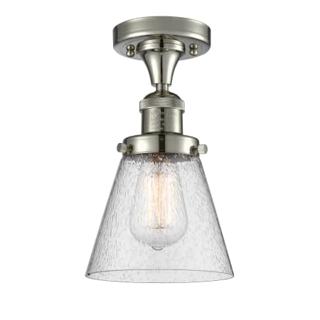 A large image of the Innovations Lighting 517-1CH Small Cone Polished Nickel / Seedy