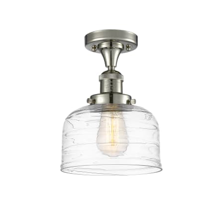 A large image of the Innovations Lighting 517-1CH-12-8 Bell Semi-Flush Polished Nickel / Clear Deco Swirl