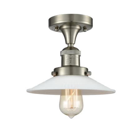 A large image of the Innovations Lighting 517-1CH Halophane Brushed Satin Nickel / Matte White