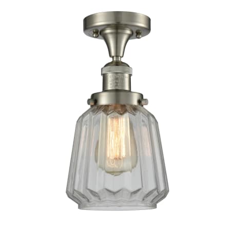 A large image of the Innovations Lighting 517-1CH Chatham Brushed Satin Nickel / Clear Fluted