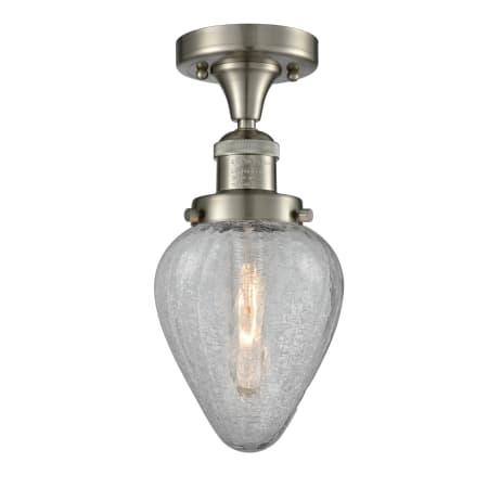 A large image of the Innovations Lighting 517-1CH Geneseo Brushed Satin Nickel / Clear Crackle