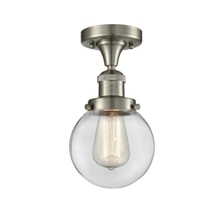 A large image of the Innovations Lighting 517-1CH-6 Beacon Brushed Satin Nickel / Clear