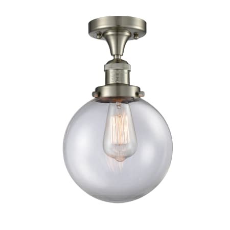 A large image of the Innovations Lighting 517-1CH-8 Beacon Brushed Satin Nickel / Clear