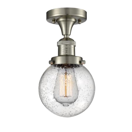 A large image of the Innovations Lighting 517-1CH-6 Beacon Brushed Satin Nickel / Seedy