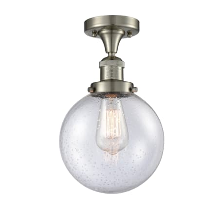 A large image of the Innovations Lighting 517-1CH-8 Beacon Brushed Satin Nickel / Seedy