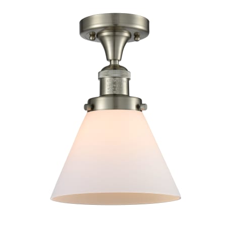 A large image of the Innovations Lighting 517-1CH Large Cone Brushed Satin Nickel / Matte White Cased