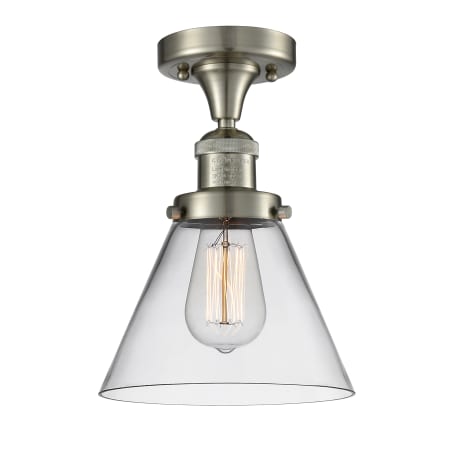 A large image of the Innovations Lighting 517-1CH Large Cone Brushed Satin Nickel / Clear