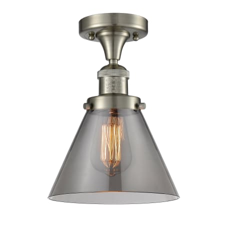 A large image of the Innovations Lighting 517-1CH Large Cone Brushed Satin Nickel / Smoked