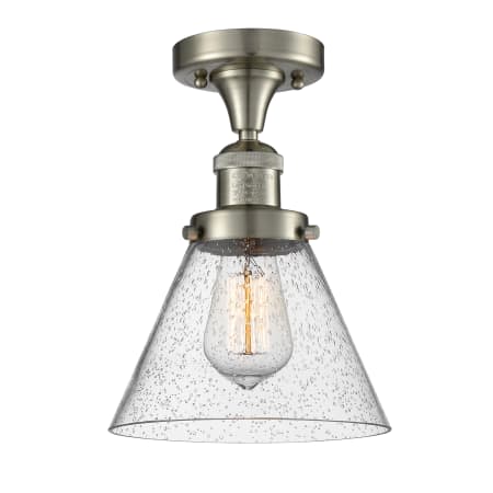 A large image of the Innovations Lighting 517-1CH Large Cone Brushed Satin Nickel / Seedy