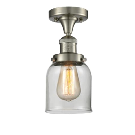 A large image of the Innovations Lighting 517-1CH Small Bell Brushed Satin Nickel / Clear