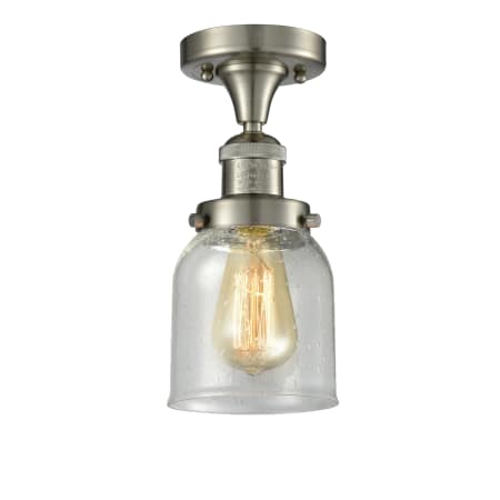 A large image of the Innovations Lighting 517-1CH Small Bell Brushed Satin Nickel / Seedy