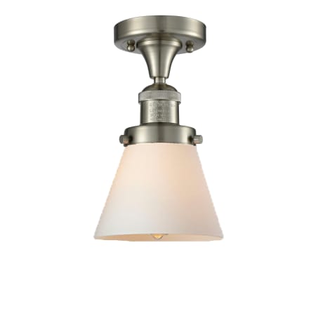 A large image of the Innovations Lighting 517-1CH Small Cone Brushed Satin Nickel / Matte White Cased