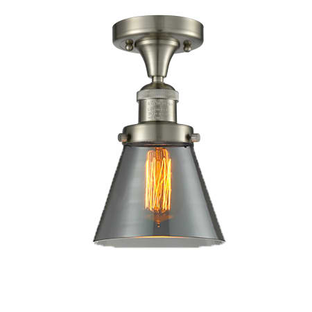 A large image of the Innovations Lighting 517-1CH Small Cone Brushed Satin Nickel / Smoked