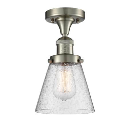 A large image of the Innovations Lighting 517-1CH Small Cone Brushed Satin Nickel / Seedy