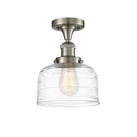 A large image of the Innovations Lighting 517-1CH-12-8 Bell Semi-Flush Brushed Satin Nickel / Clear Deco Swirl