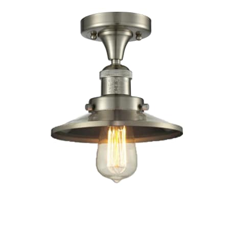 A large image of the Innovations Lighting 517-1CH Railroad Brushed Satin Nickel / Metal Shade