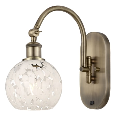 A large image of the Innovations Lighting 518-1W-12-6-White Mouchette-Indoor Wall Sconce Antique Brass / White Mouchette