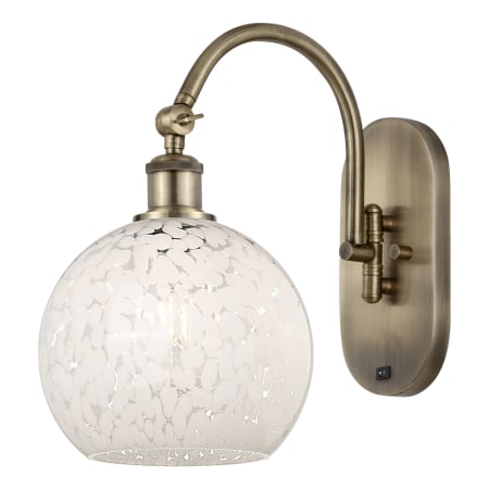 A large image of the Innovations Lighting 518-1W-14-8-White Mouchette-Indoor Wall Sconce Antique Brass / White Mouchette