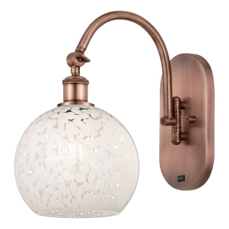 A large image of the Innovations Lighting 518-1W-14-8-White Mouchette-Indoor Wall Sconce Antique Copper / White Mouchette