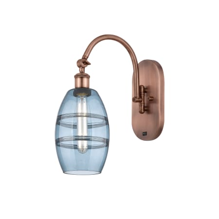 A large image of the Innovations Lighting 518-1W-12-6 Vaz Sconce Antique Copper / Blue