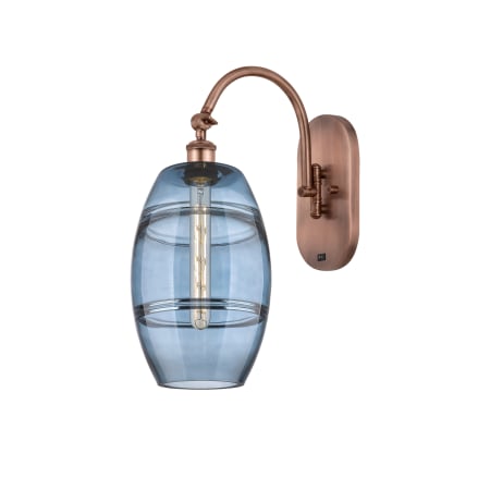A large image of the Innovations Lighting 518-1W-13-8 Vaz Sconce Antique Copper / Blue