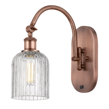 A large image of the Innovations Lighting 518-1W-13-5 Bridal Veil Sconce Antique Copper / Clear