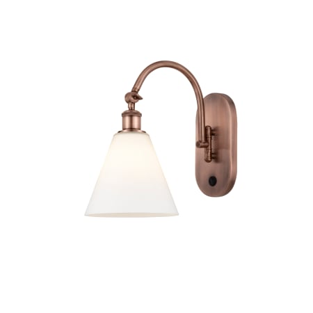 A large image of the Innovations Lighting 518-1W-14-8 Berkshire Sconce Antique Copper / Matte White