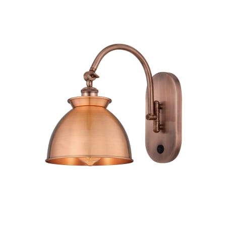 A large image of the Innovations Lighting 518-1W-13-9 Adirondack Sconce Antique Copper