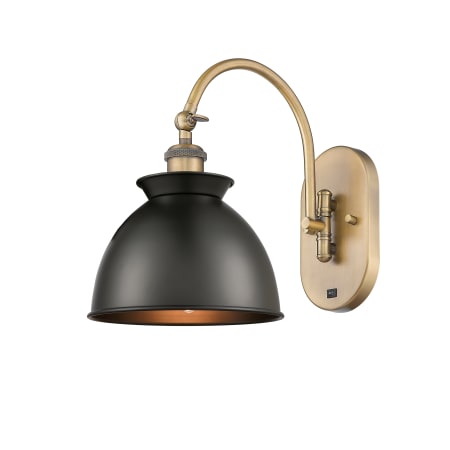 A large image of the Innovations Lighting 518-1W-12-8 Adirondack Sconce Brushed Brass / Matte Black